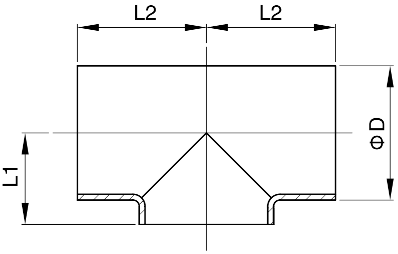 Sanitary butterfly valve dimension drawing showing L1, L2 and D